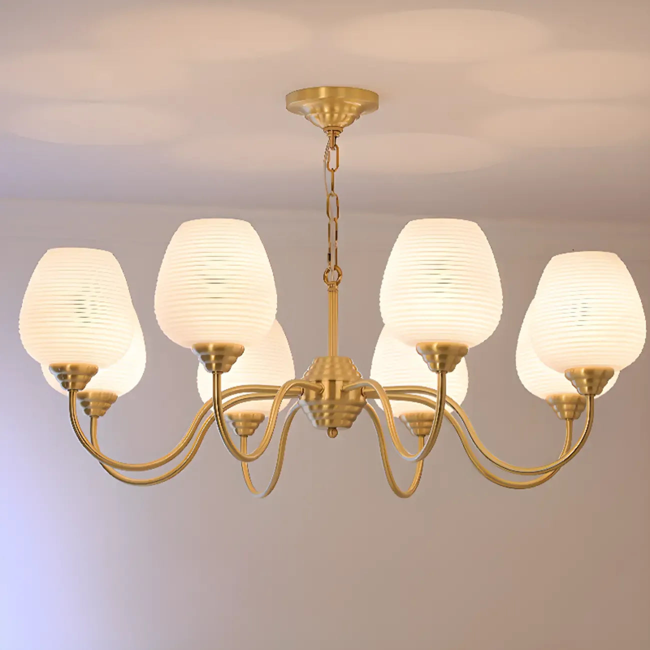 8-light Vintage Gold Brass Chandelier Adjustable Hanging Length