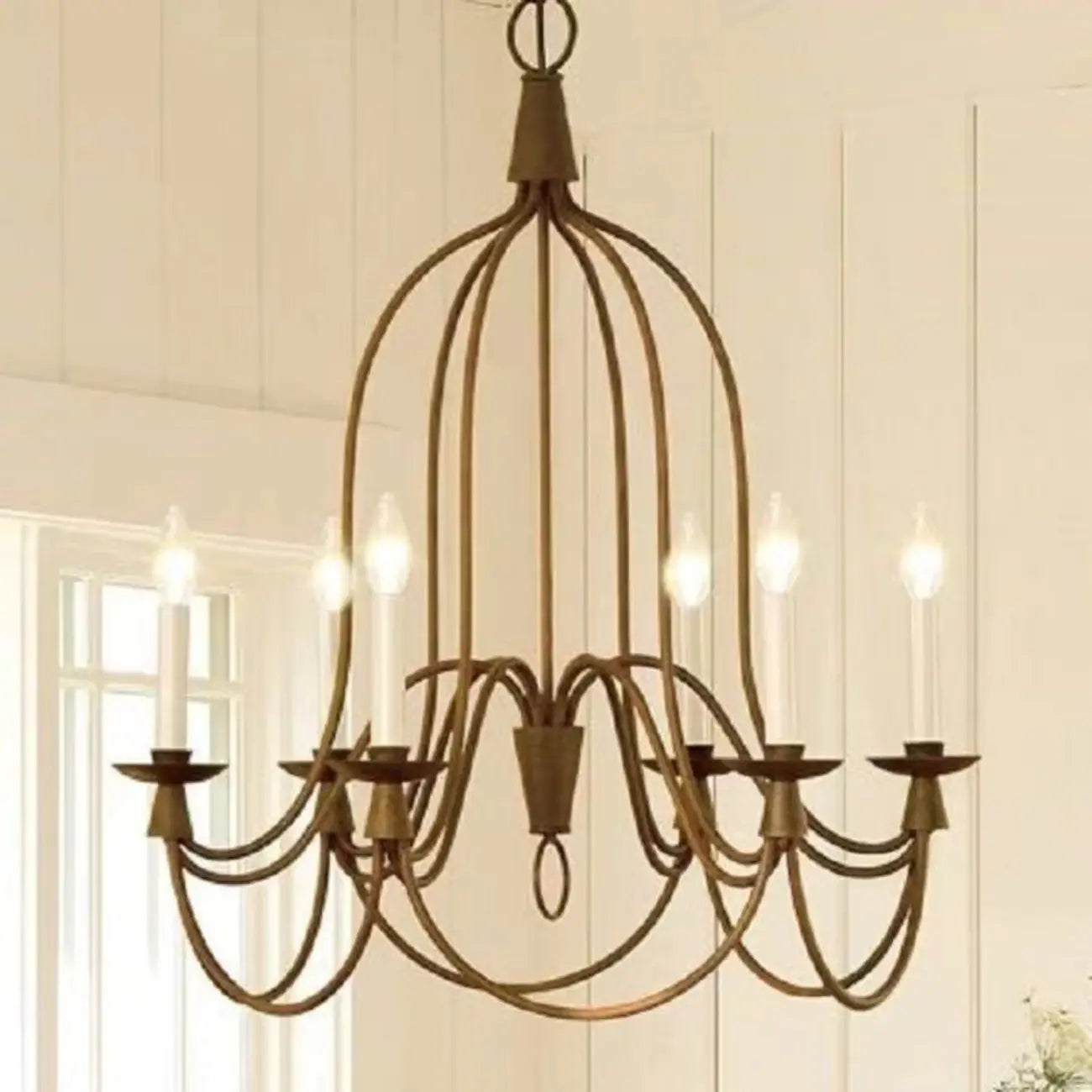 Vintage Curved Metal Chandelier with Adjustable Height