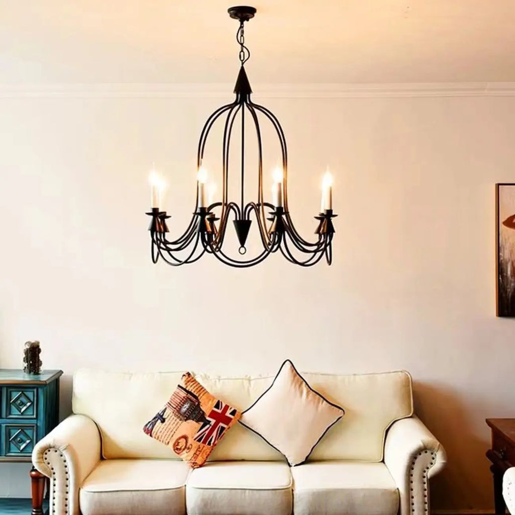 Vintage Curved Metal Chandelier with Adjustable Height