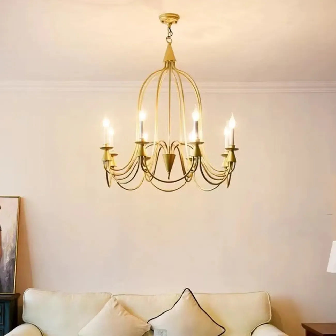 Vintage Curved Metal Chandelier with Adjustable Height