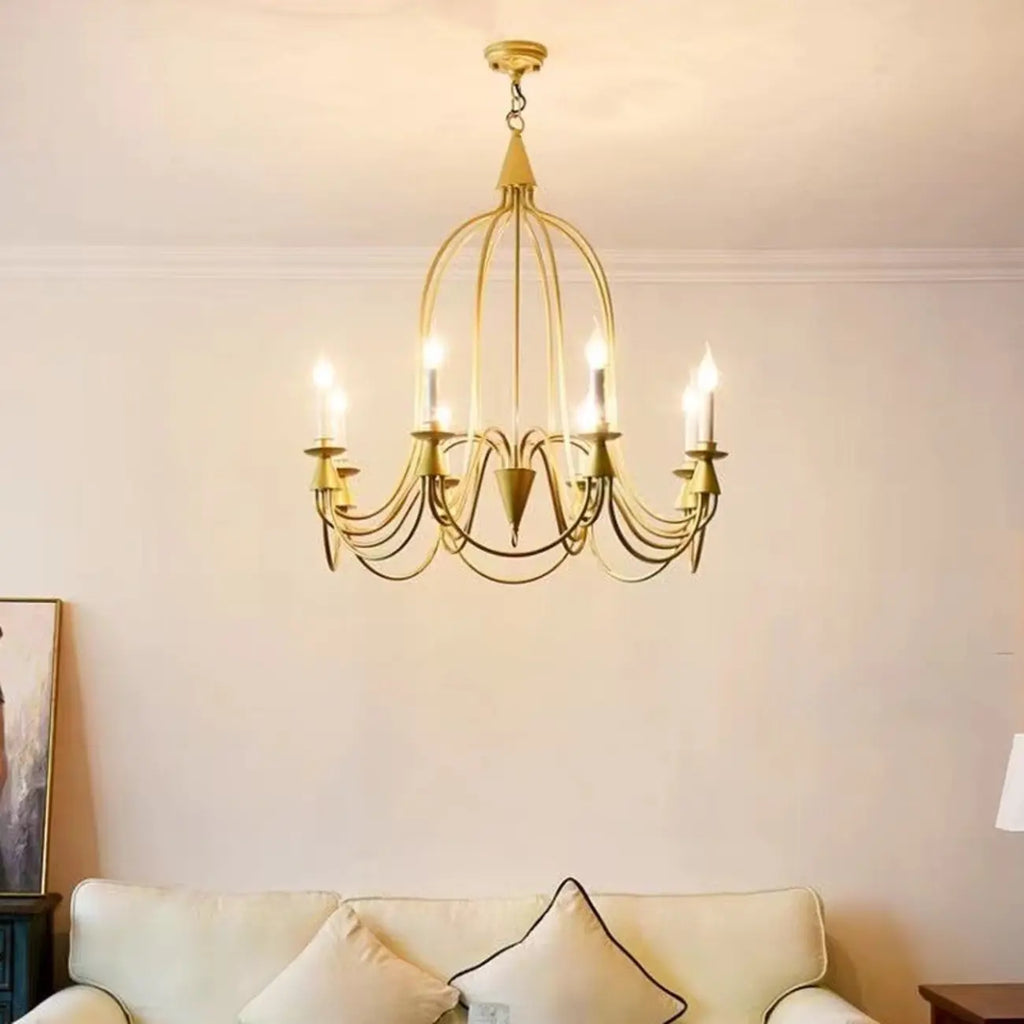 Vintage Curved Metal Chandelier with Adjustable Height