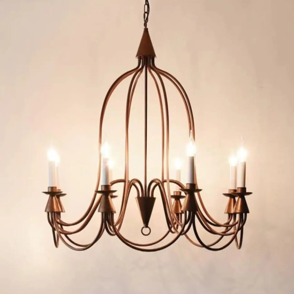 Vintage Curved Metal Chandelier with Adjustable Height