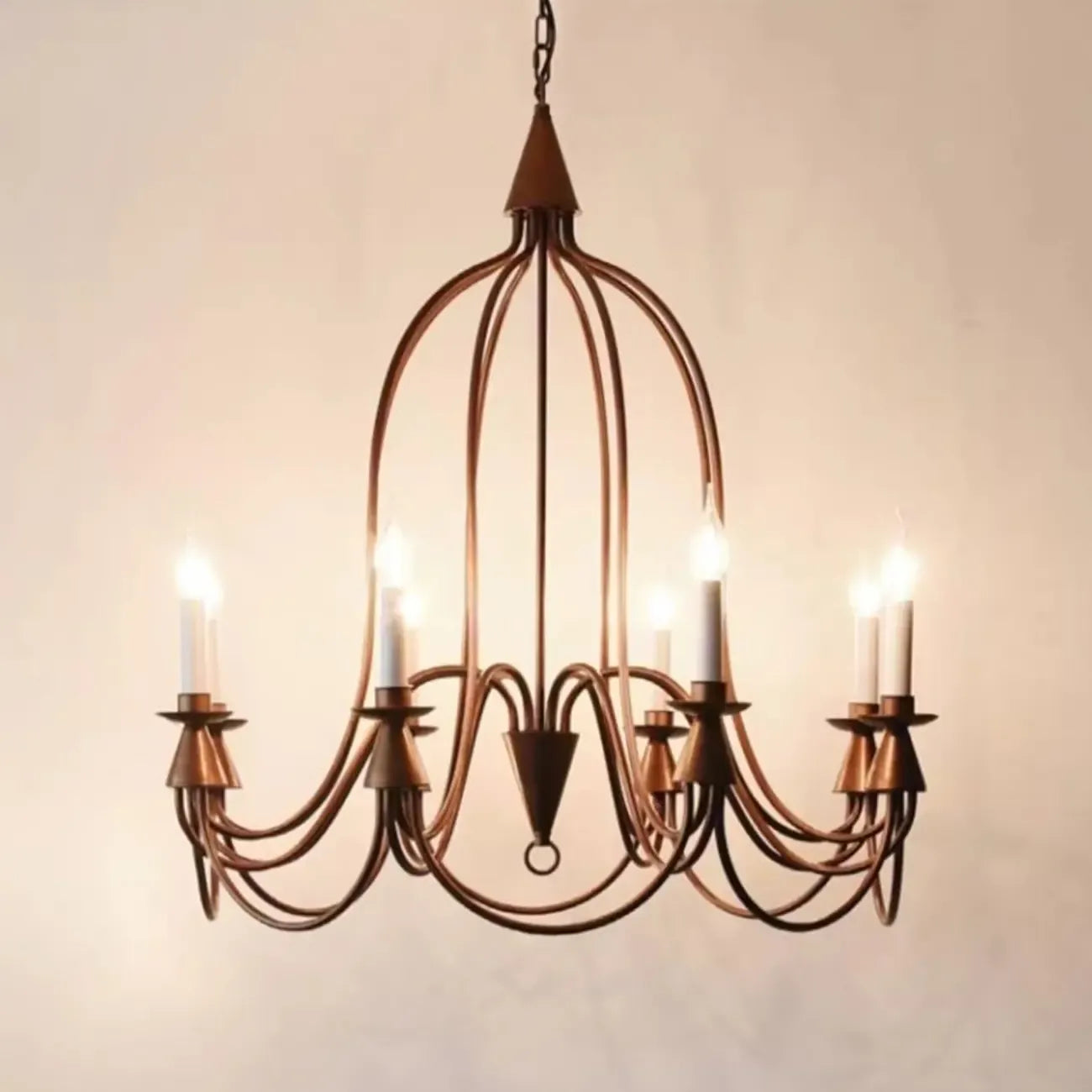Vintage Curved Metal Chandelier with Adjustable Height
