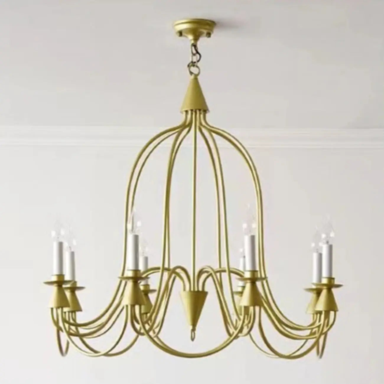 Vintage Curved Metal Chandelier with Adjustable Height