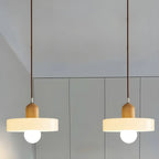 Elegant Cream Glass Round LED Pendant Lamp for Bedside