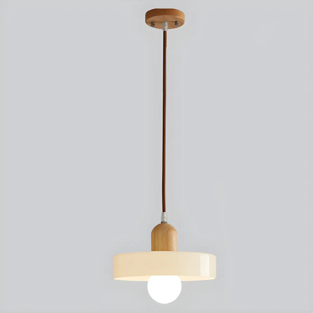 Elegant Cream Glass Round LED Pendant Lamp for Bedside