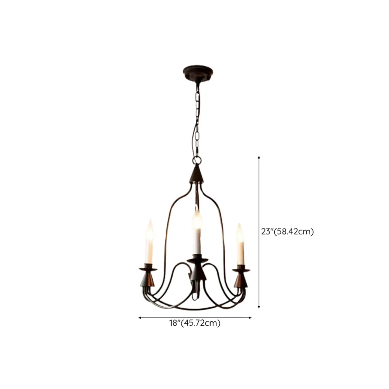 Vintage Curved Metal Chandelier with Adjustable Height