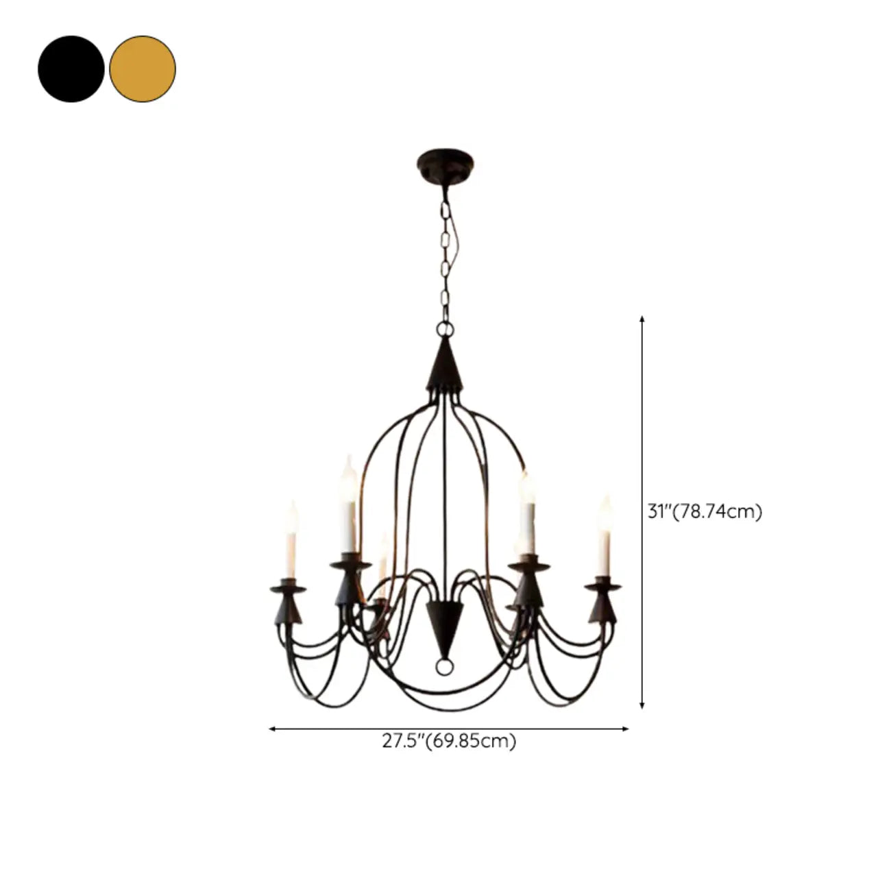 Vintage Curved Metal Chandelier with Adjustable Height