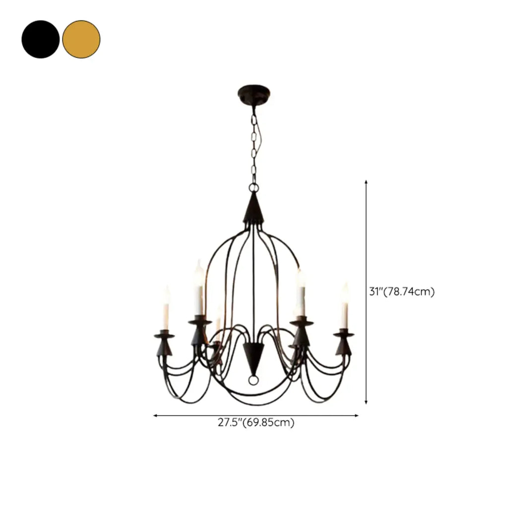 Vintage Curved Metal Chandelier with Adjustable Height