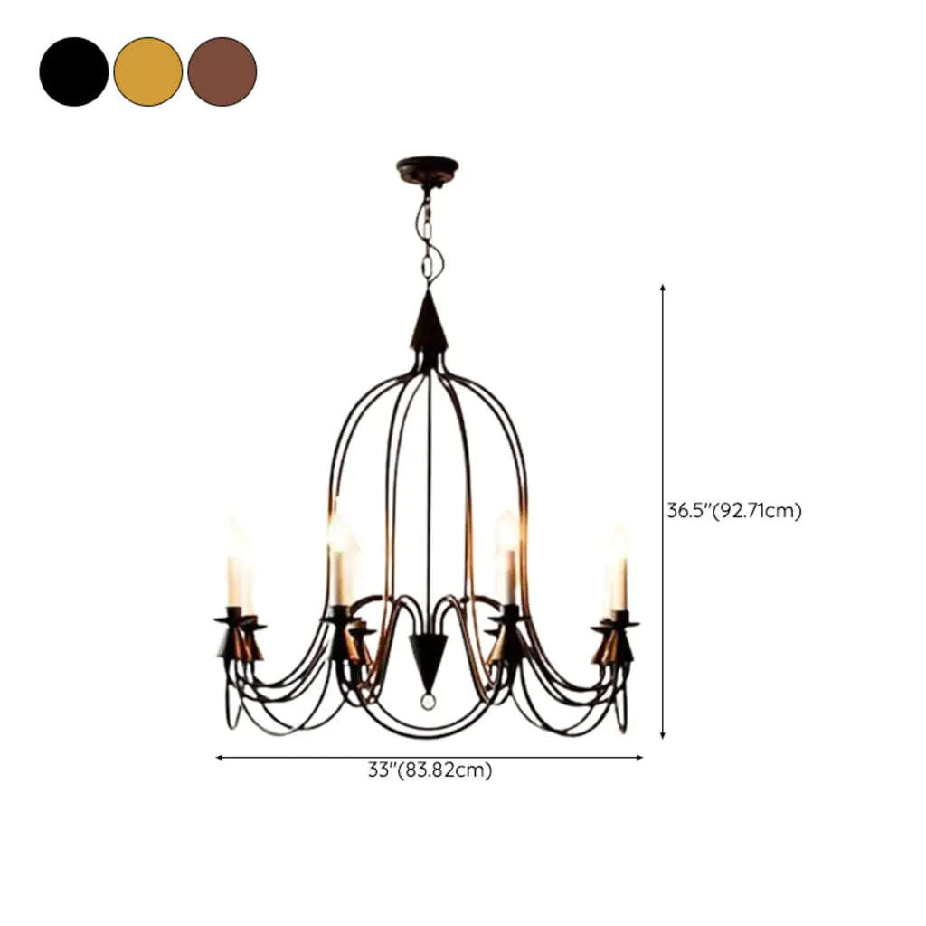 Vintage Curved Metal Chandelier with Adjustable Height