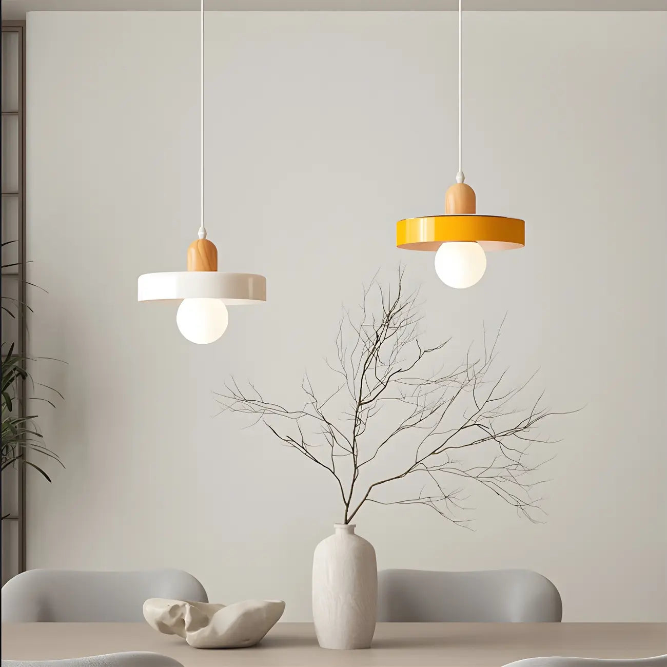 Elegant Cream Glass Round LED Pendant Lamp for Bedside