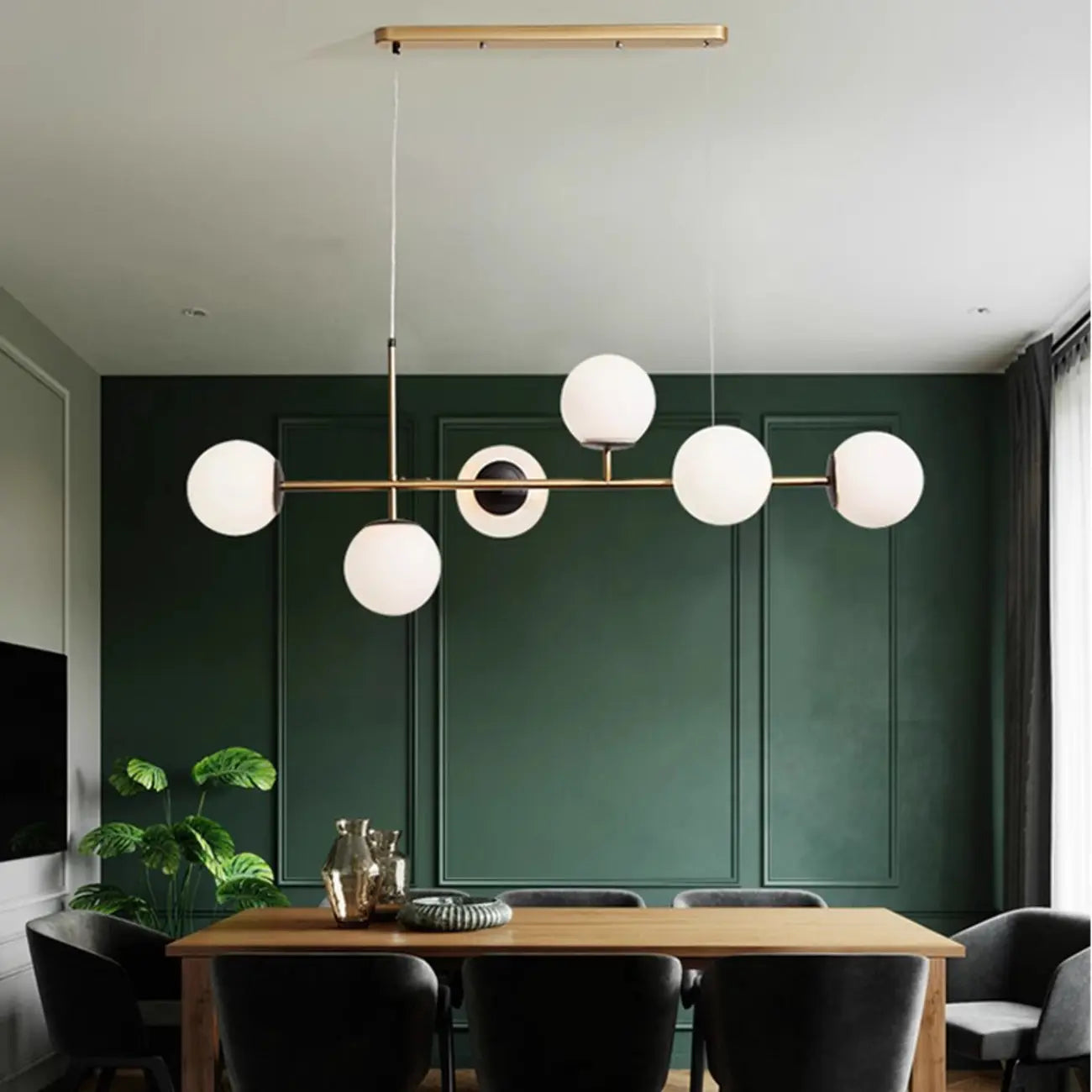 6 Light Glass Globe Island Pendant Light with Adjustable Length