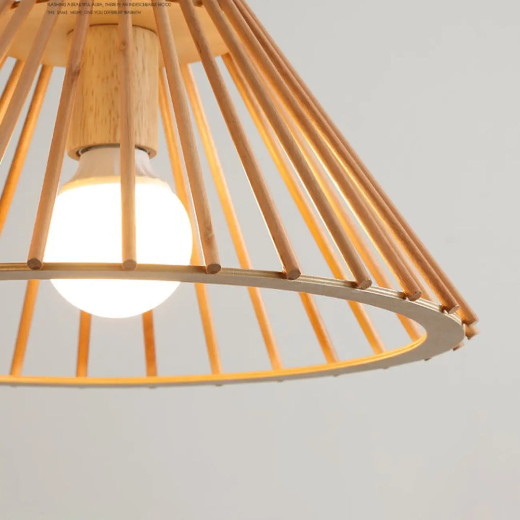 2 Light Natural Wood Polygonal Pendant Light for Kitchen