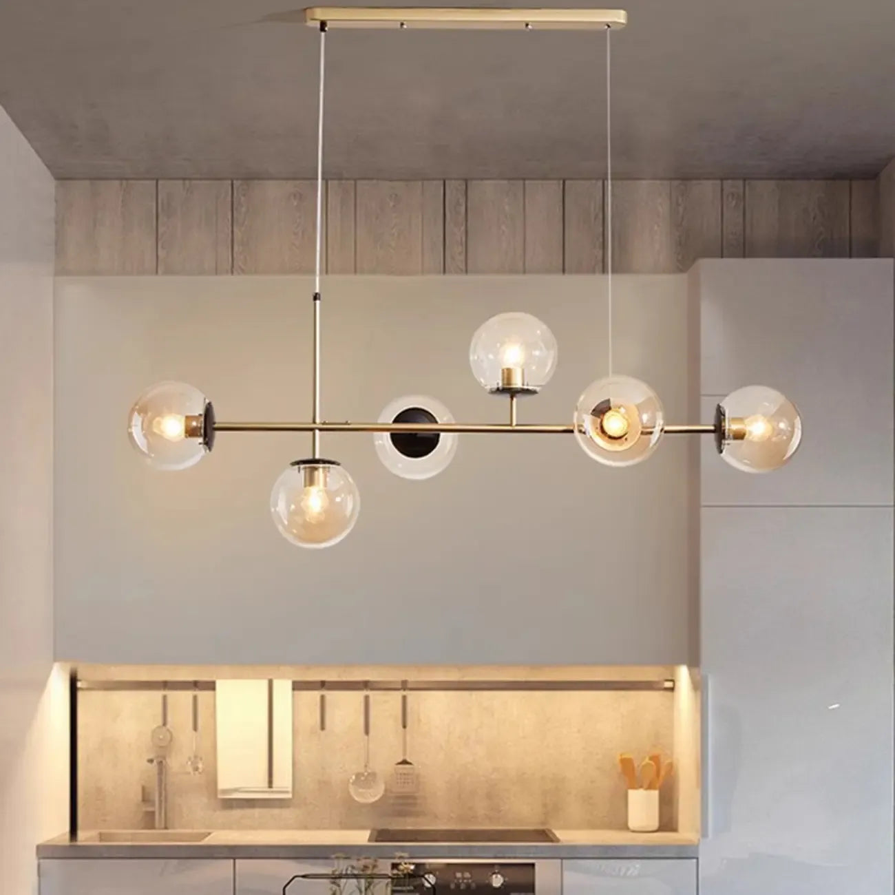 6 Light Glass Globe Island Pendant Light with Adjustable Length