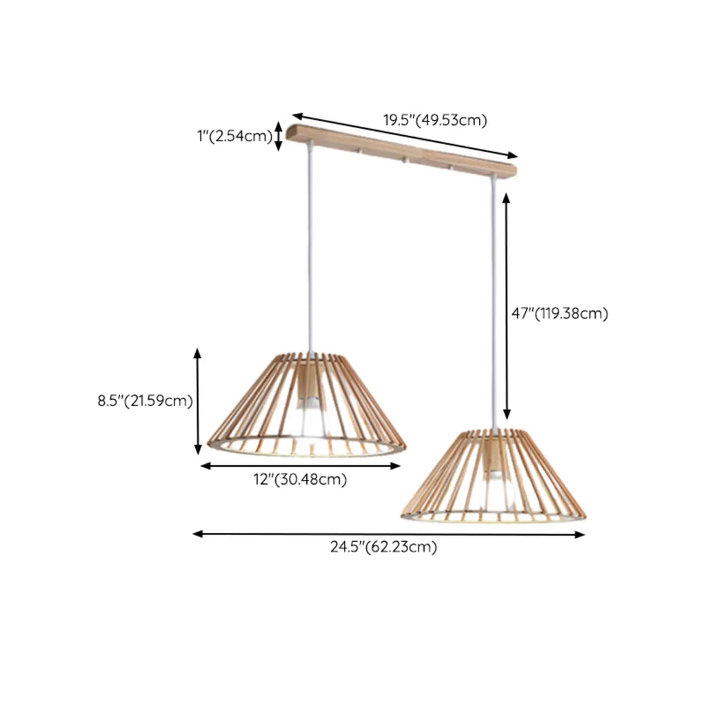 2 Light Natural Wood Polygonal Pendant Light for Kitchen