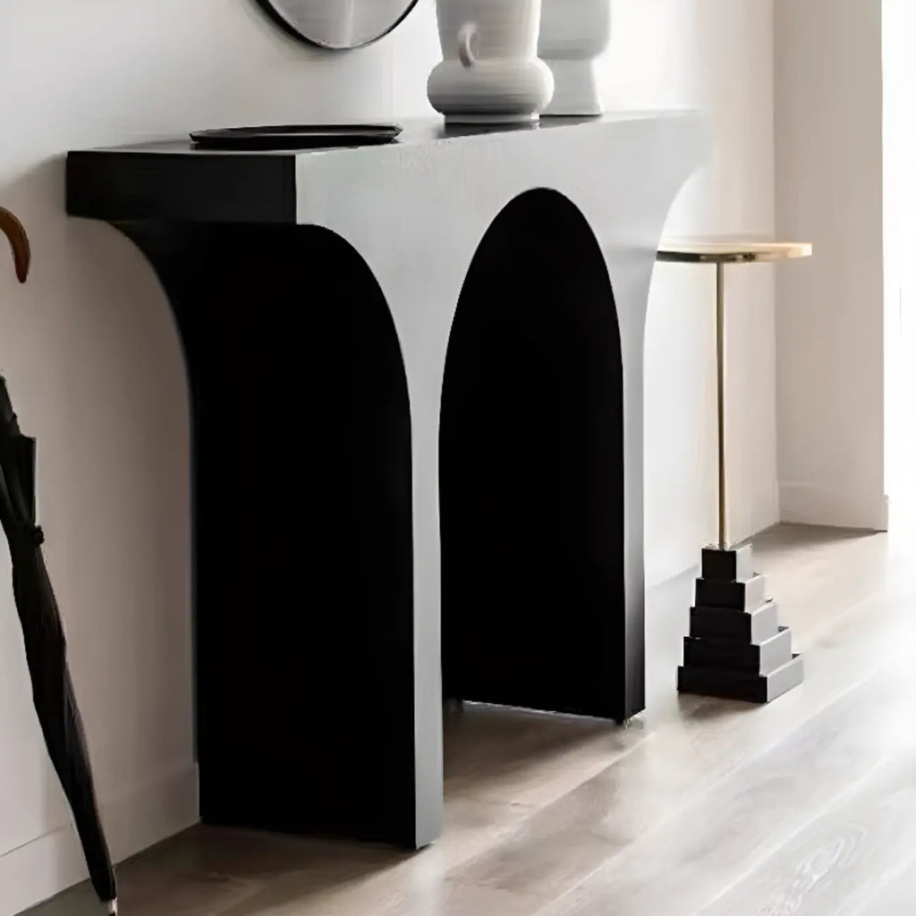 Scandinavian Black Wooden Console Table with Sled Base