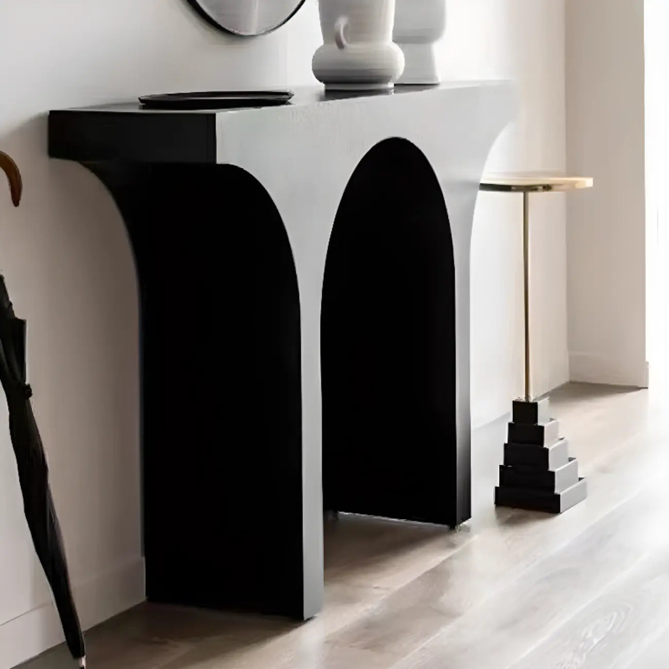 Scandinavian Black Wooden Console Table with Sled Base