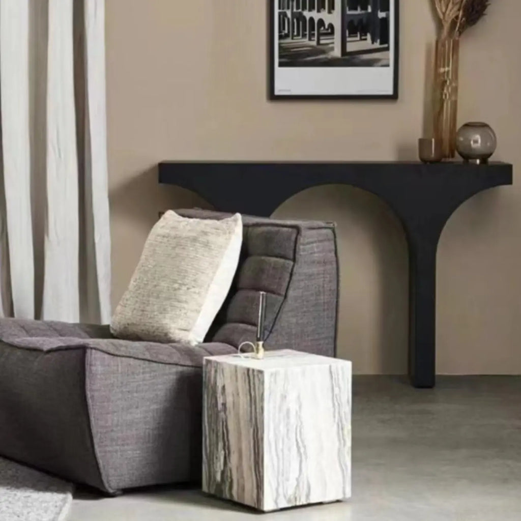 Scandinavian Black Wooden Console Table with Sled Base