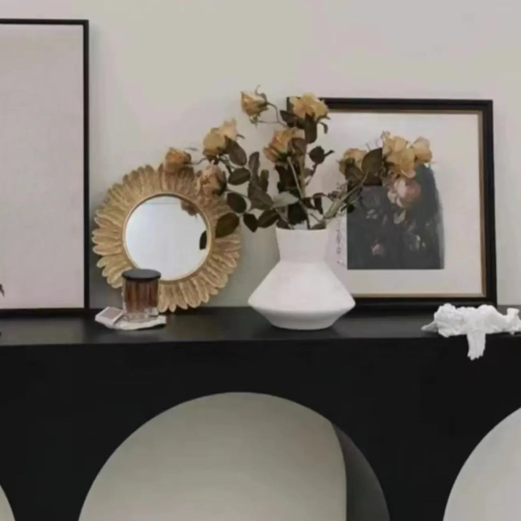 Scandinavian Black Wooden Console Table with Sled Base