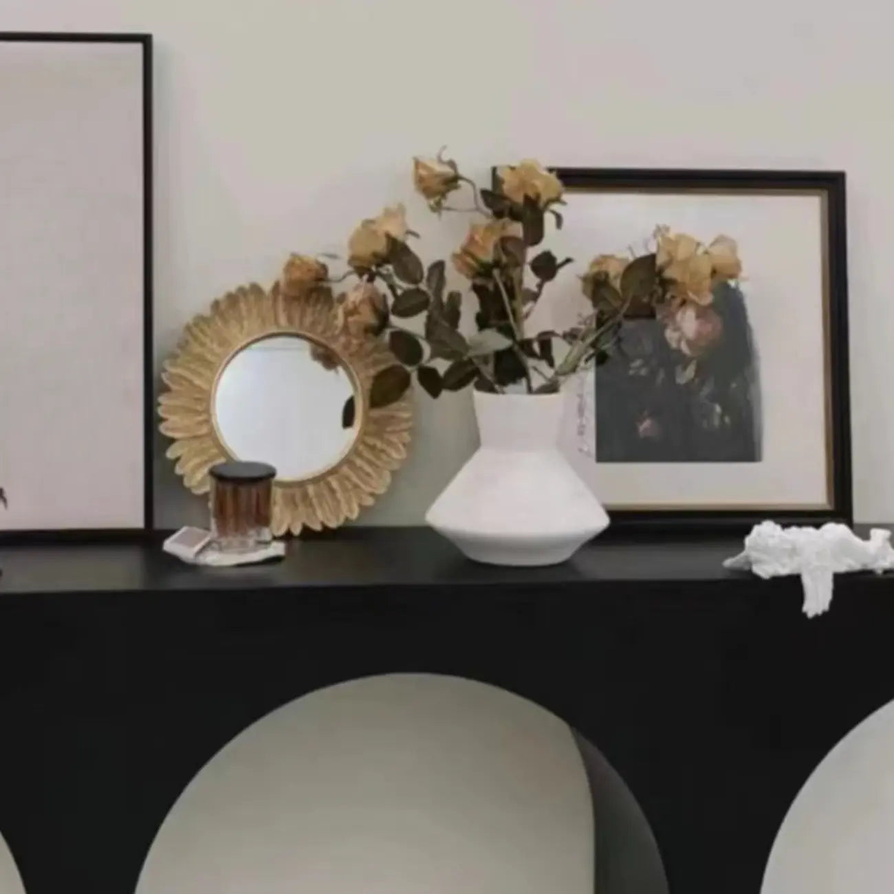 Scandinavian Black Wooden Console Table with Sled Base