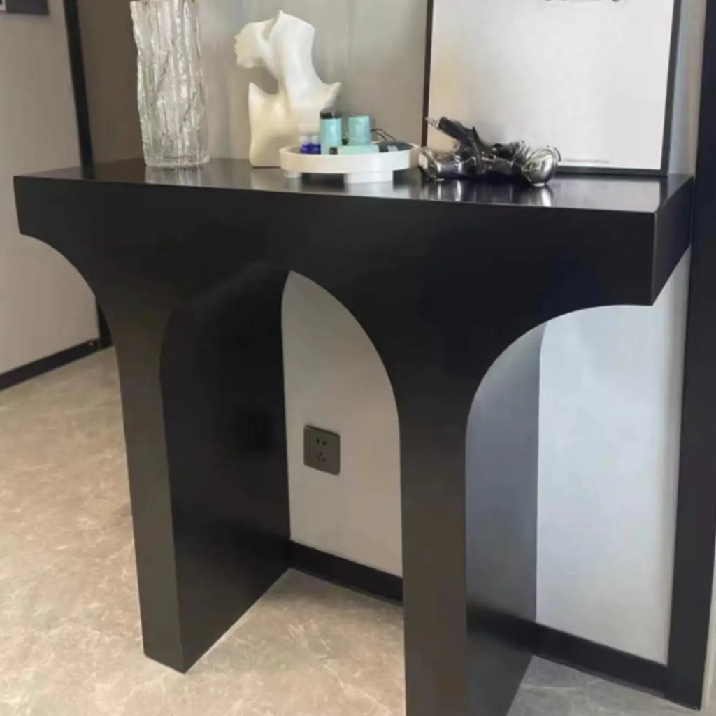 Scandinavian Black Wooden Console Table with Sled Base