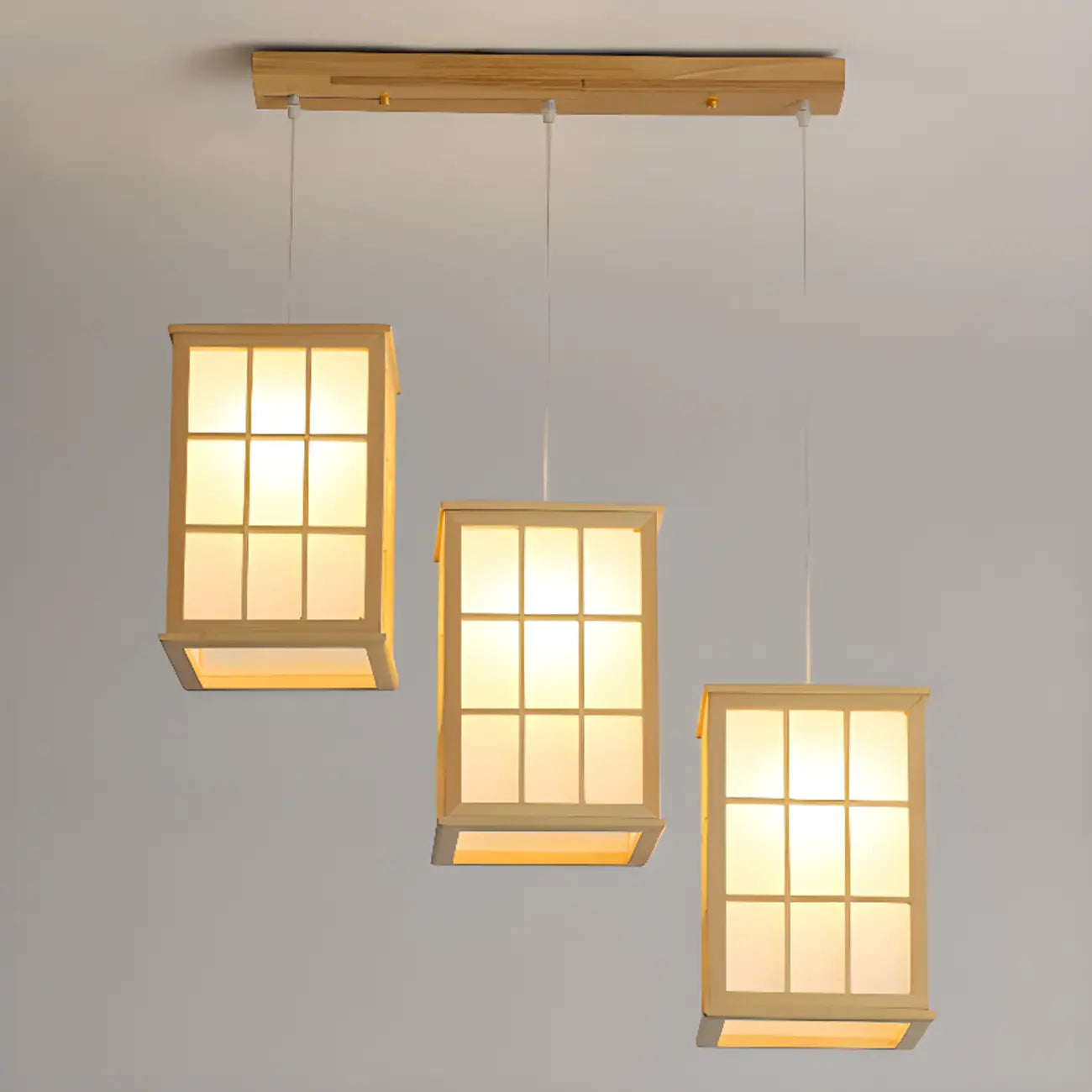 3 Light Island Pendant Light in Natural Wood with Rectangular Shape