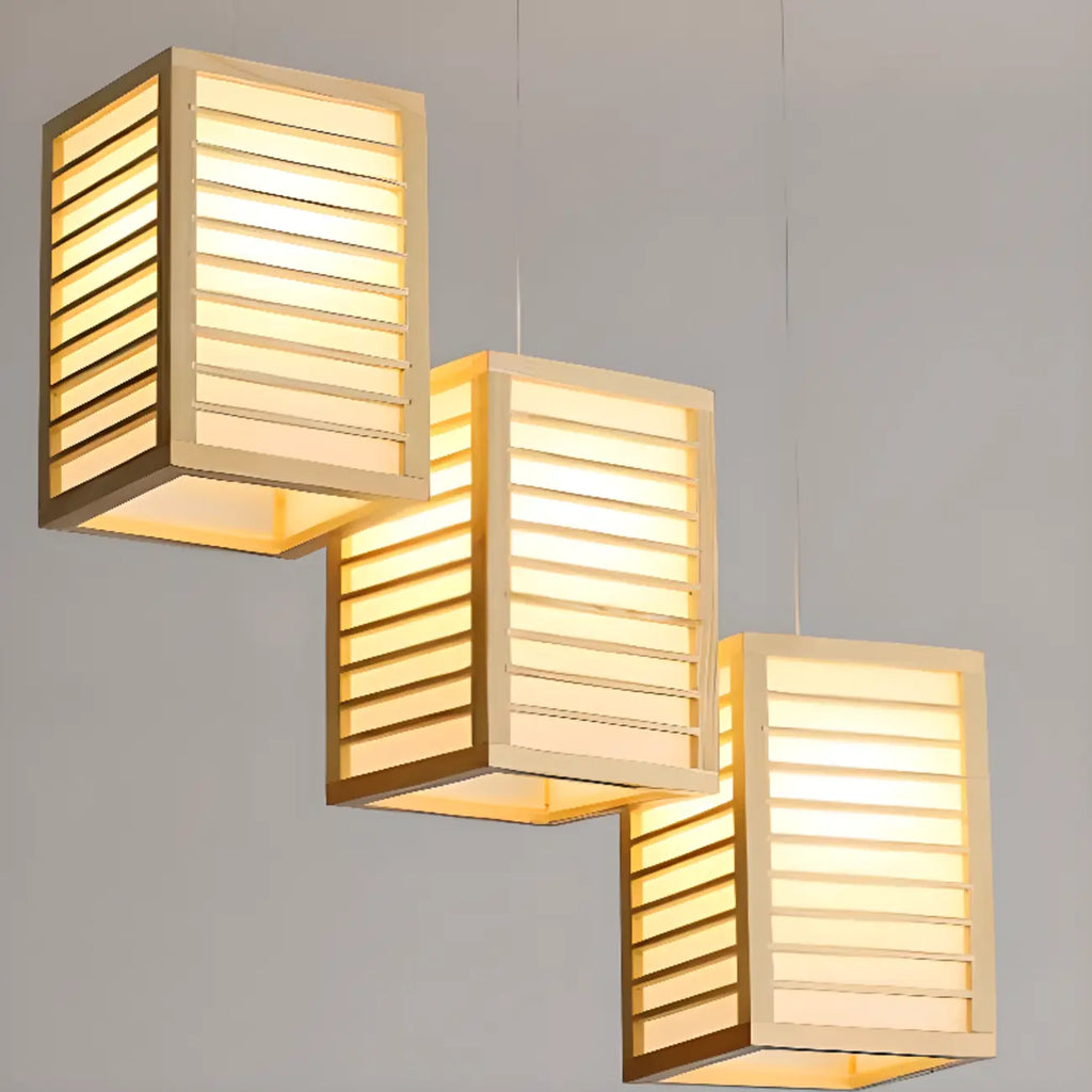 3 Light Island Pendant Light in Natural Wood with Rectangular Shape