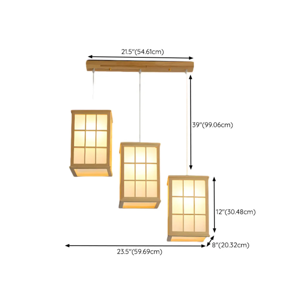 3 Light Island Pendant Light in Natural Wood with Rectangular Shape