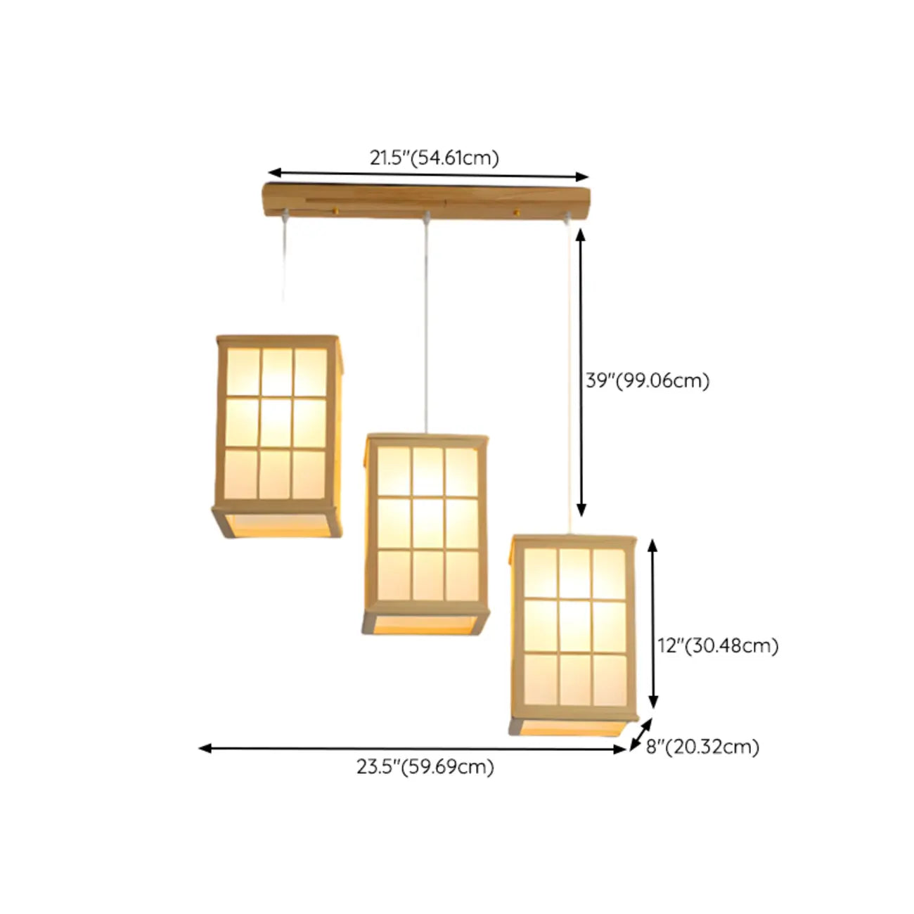 3 Light Island Pendant Light in Natural Wood with Rectangular Shape