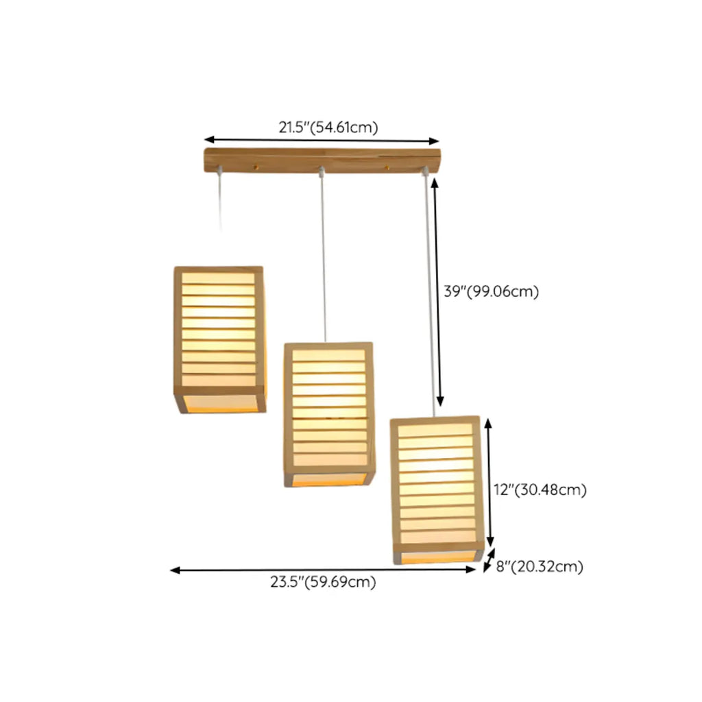 3 Light Island Pendant Light in Natural Wood with Rectangular Shape