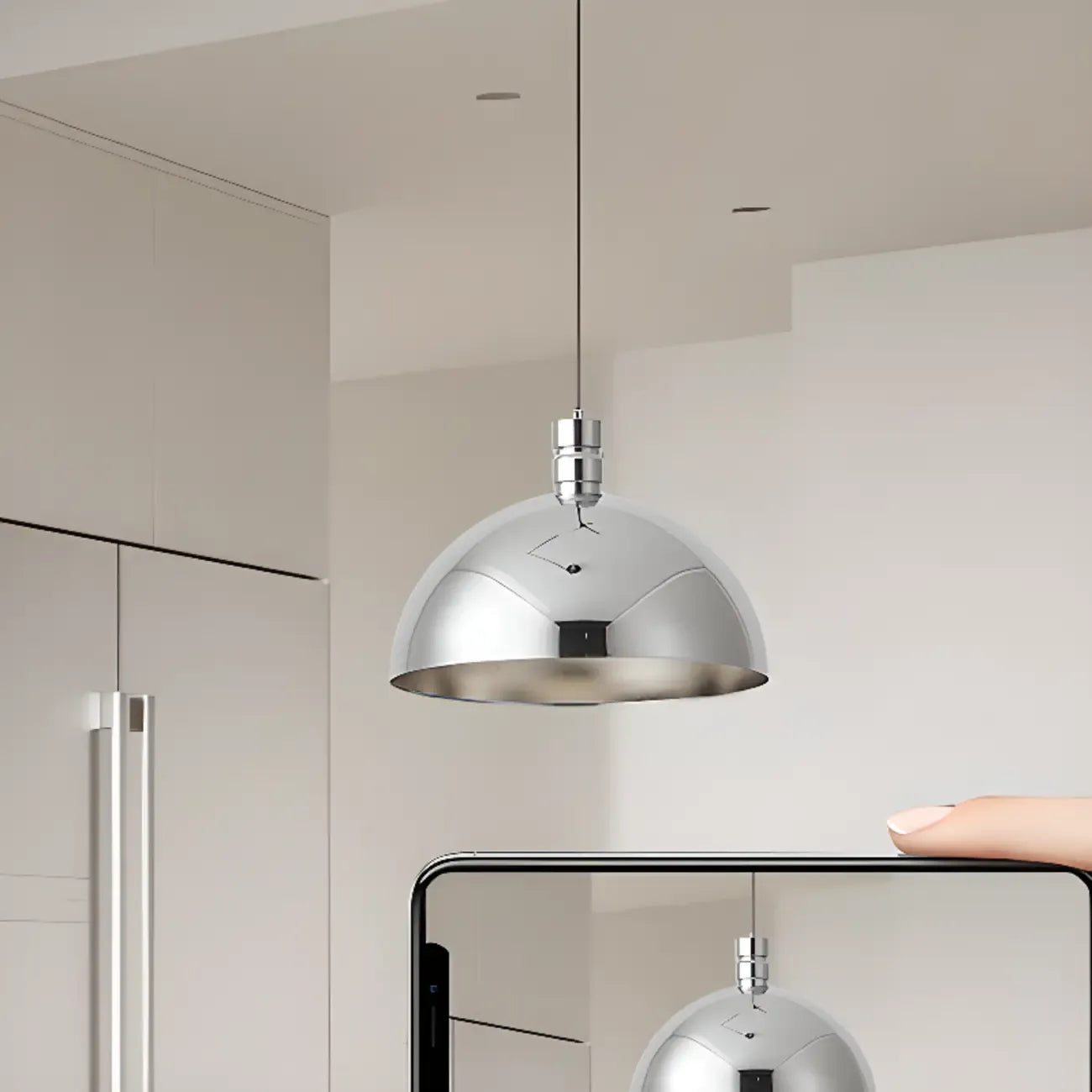 Minimalist White Half Bowl Pendant Lamp and Adjustable Metal Cord