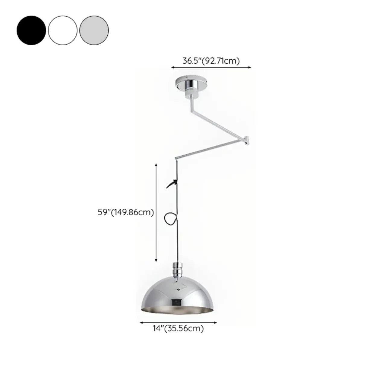 Minimalist White Half Bowl Pendant Lamp and Adjustable Metal Cord