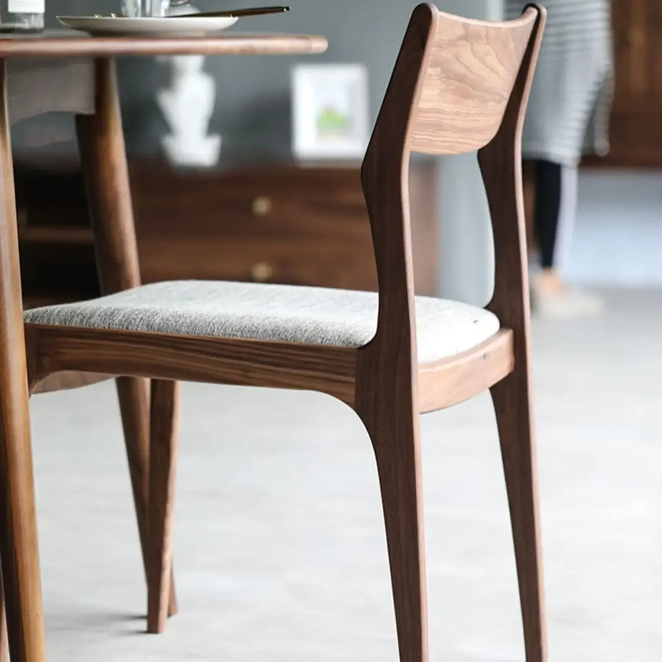 Contemporary Linen Upholstered Wood Side Chair with Airy Back
