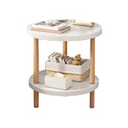 Contemporary Wood Small Round Bedside Table with Shelf