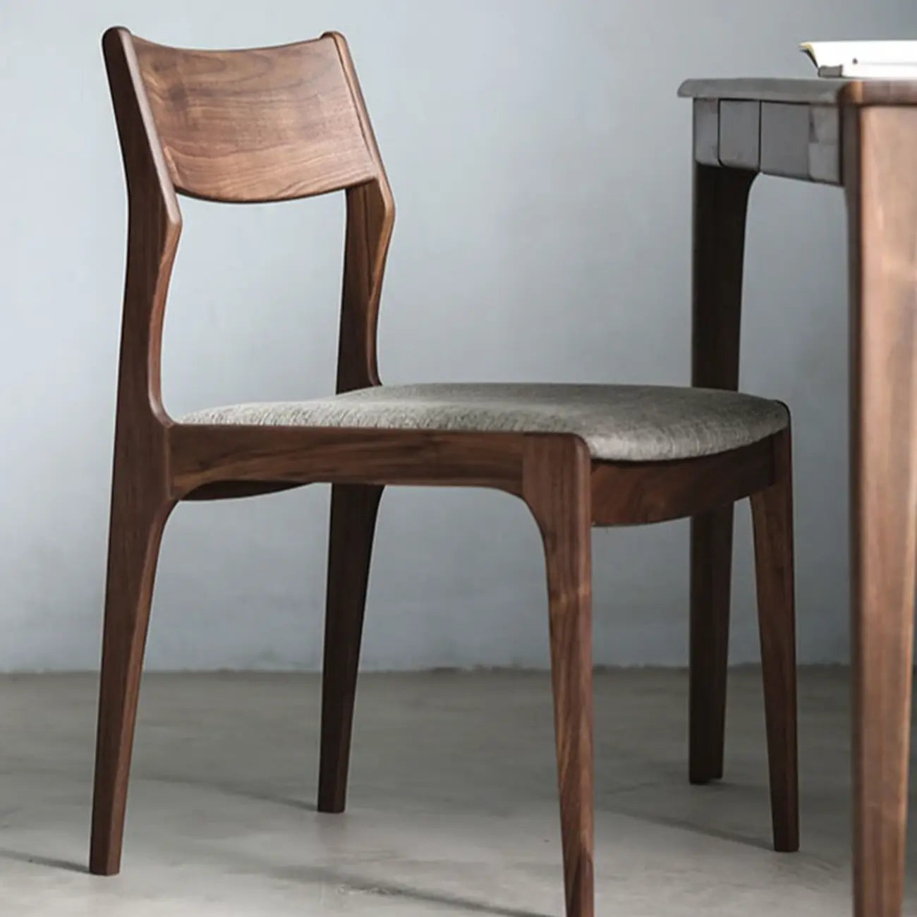 Contemporary Linen Upholstered Wood Side Chair with Airy Back