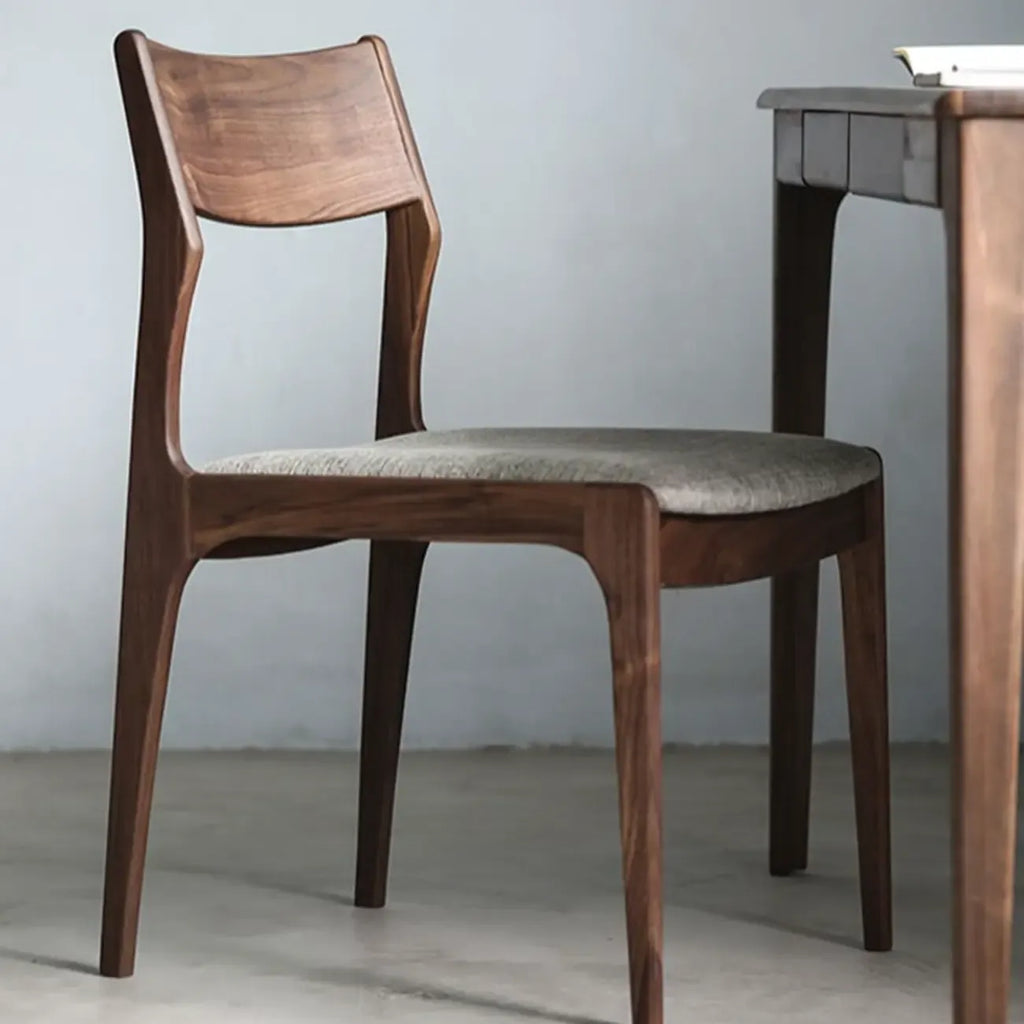 Contemporary Linen Upholstered Wood Side Chair with Airy Back