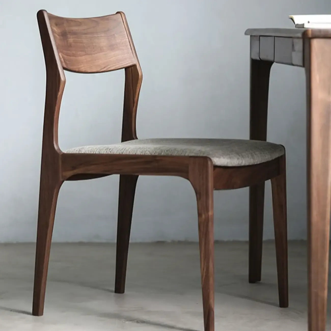 Contemporary Linen Upholstered Wood Side Chair with Airy Back