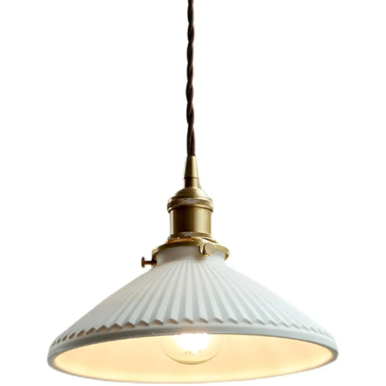 Elegant Classic Ceramic Pleated Cone Pendant Lamp for Living Room
