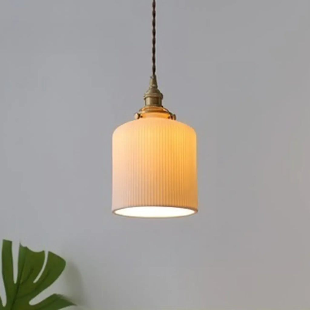 Elegant Classic Ceramic Pleated Cone Pendant Lamp for Living Room