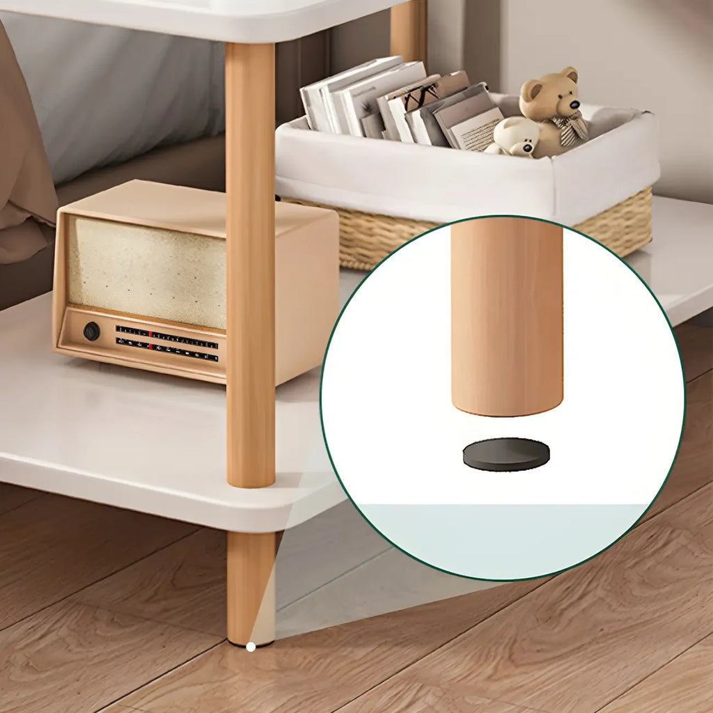 Contemporary Wood Small Round Bedside Table with Shelf