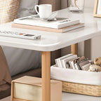 Contemporary Wood Small Round Bedside Table with Shelf