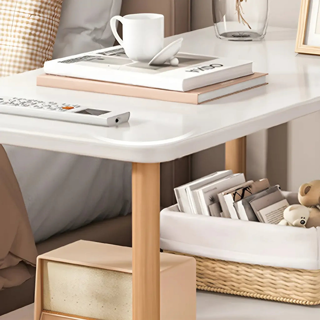 Contemporary Wood Small Round Bedside Table with Shelf