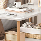 Contemporary Wood Small Round Bedside Table with Shelf