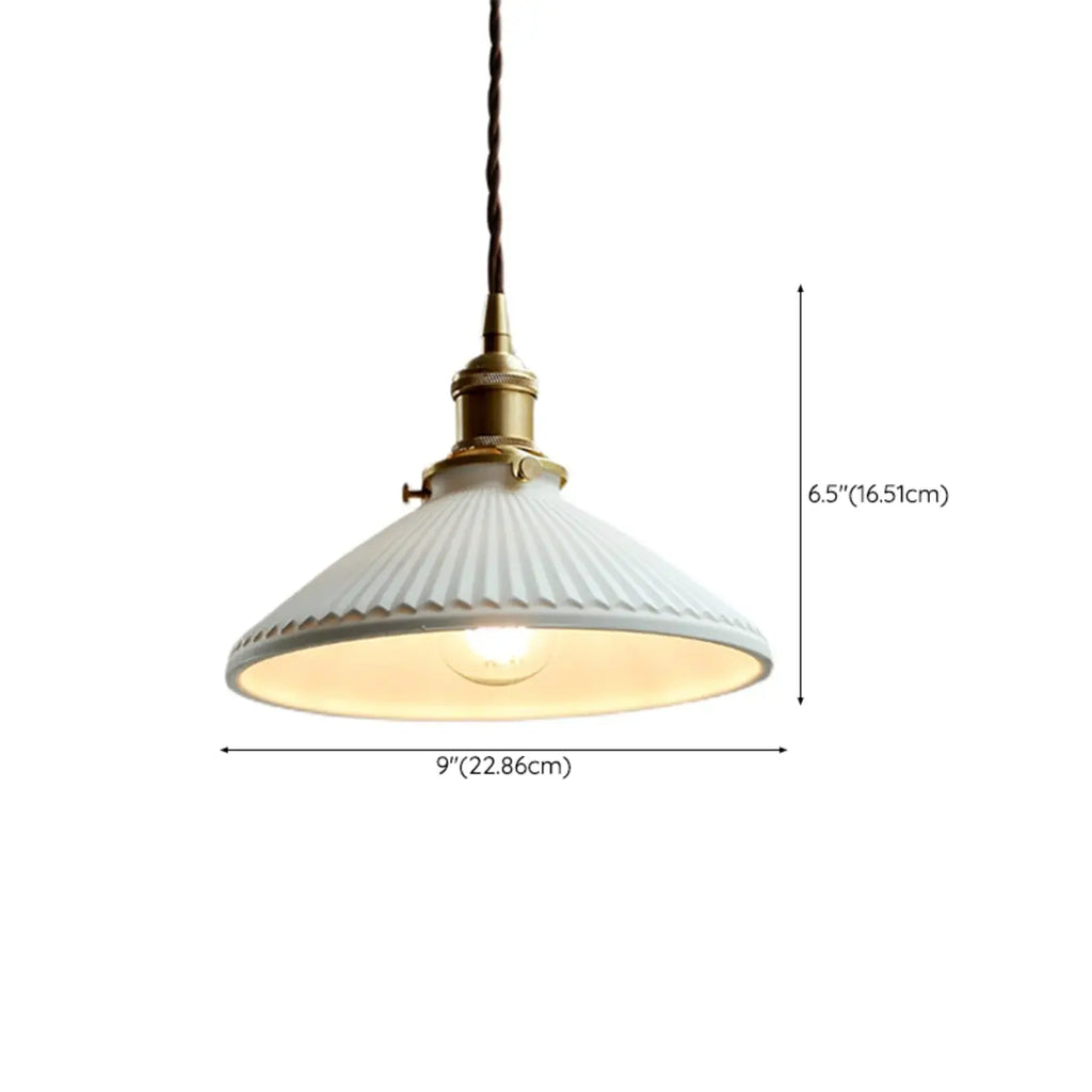 Elegant Classic Ceramic Pleated Cone Pendant Lamp for Living Room