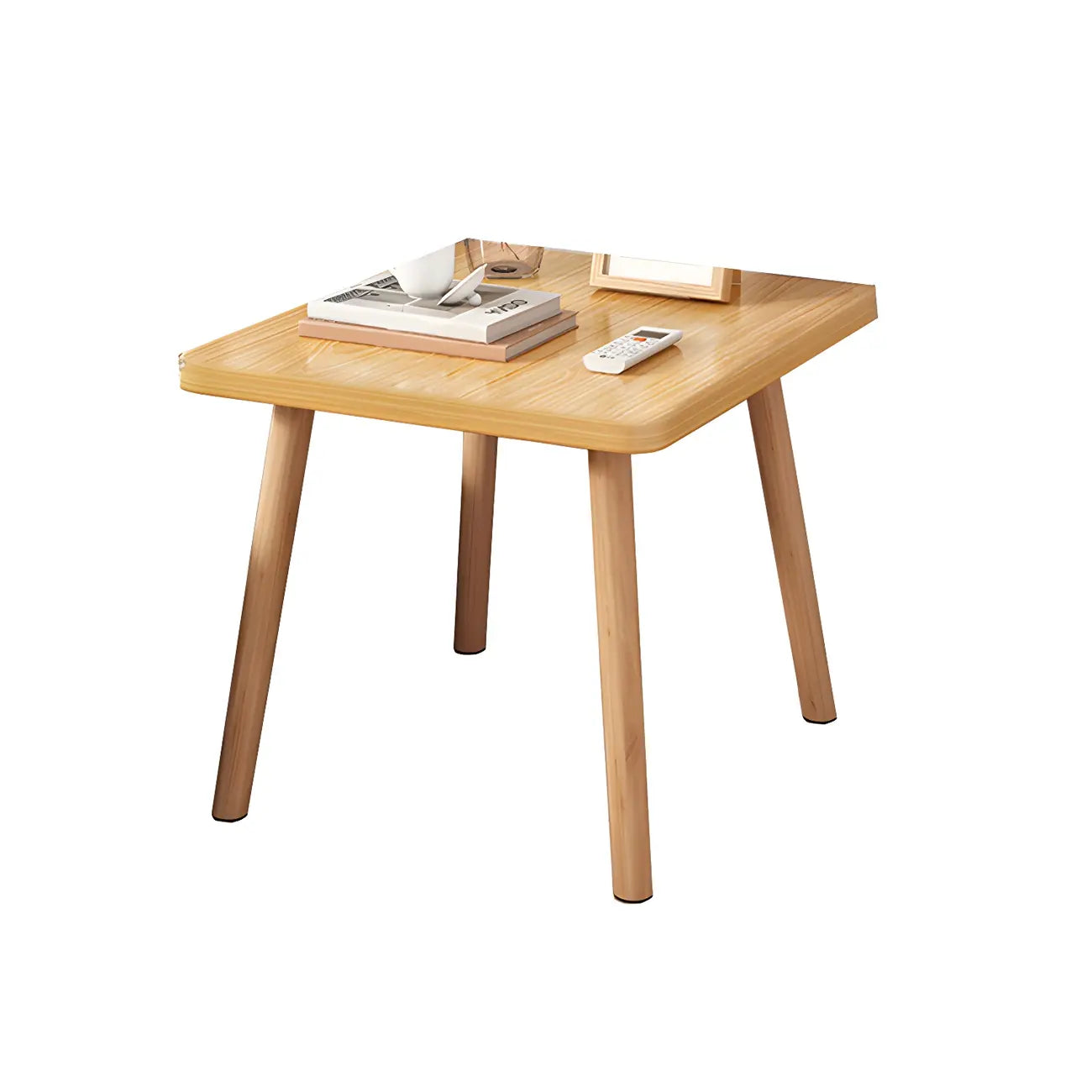Contemporary Wood Small Round Bedside Table with Shelf