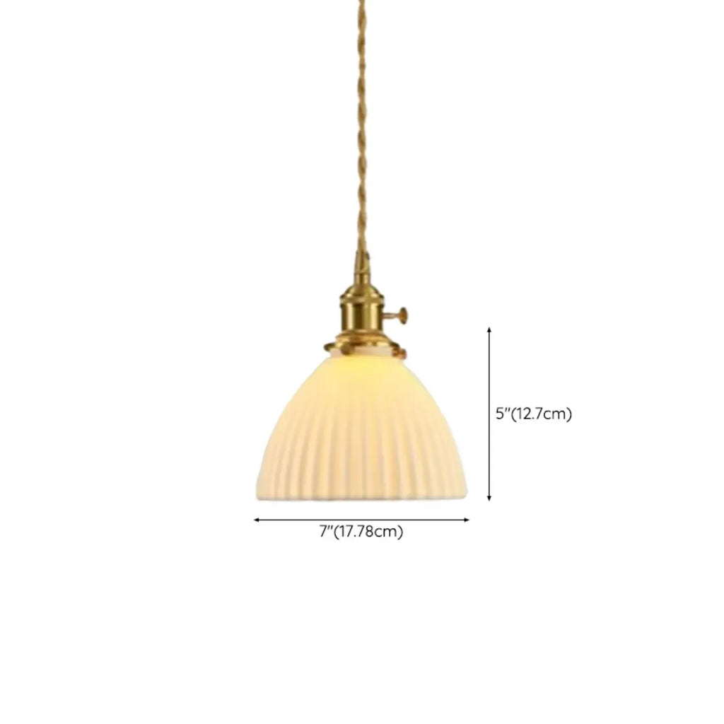 Elegant Classic Ceramic Pleated Cone Pendant Lamp for Living Room