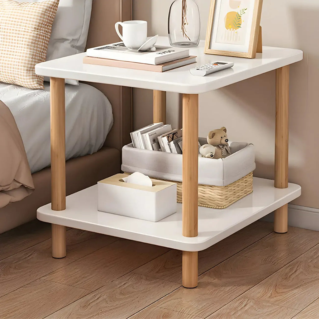 Contemporary Wood Small Round Bedside Table with Shelf