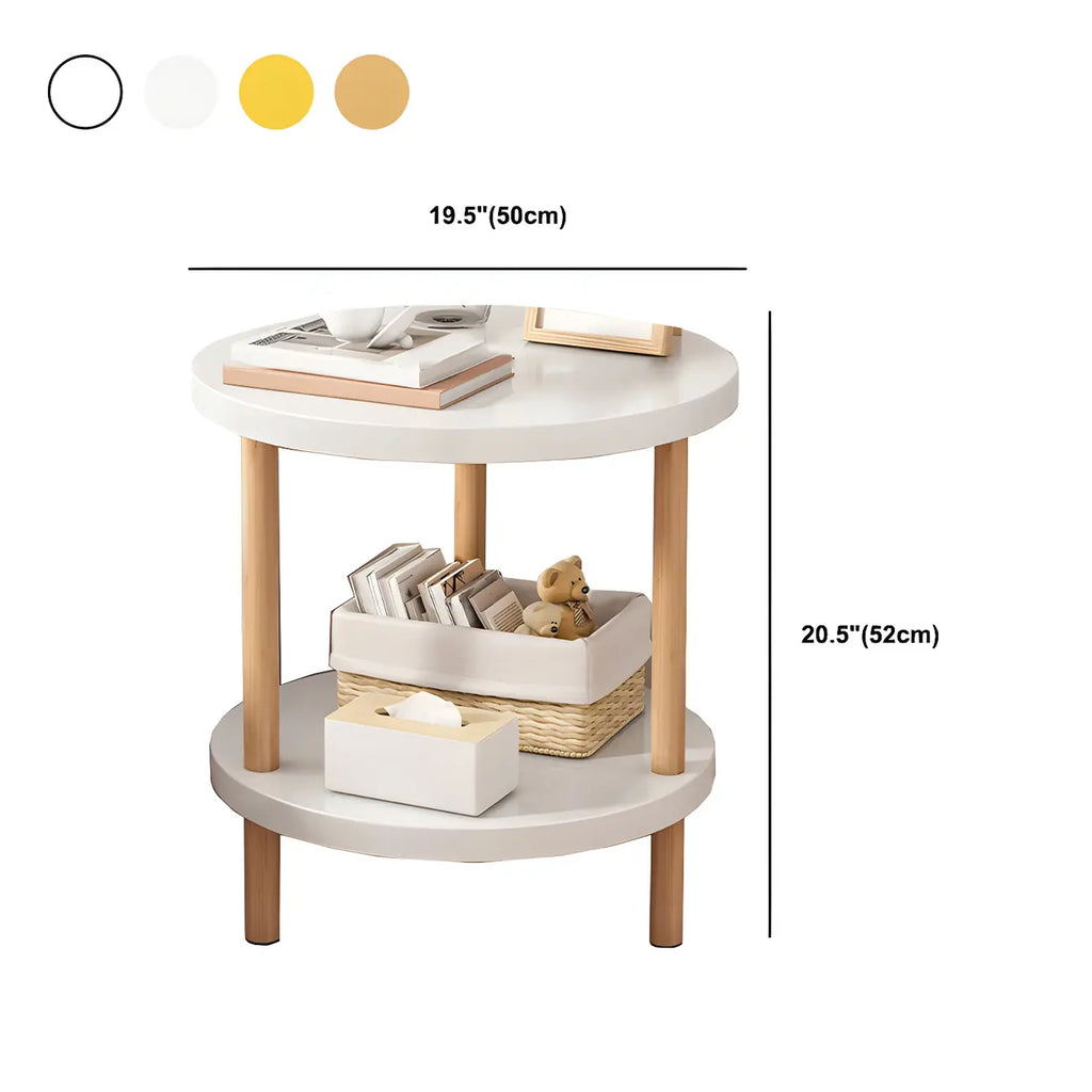 Contemporary Wood Small Round Bedside Table with Shelf