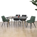 Simple Upholstered Leather Dining Chair Solid Back Metal Legs