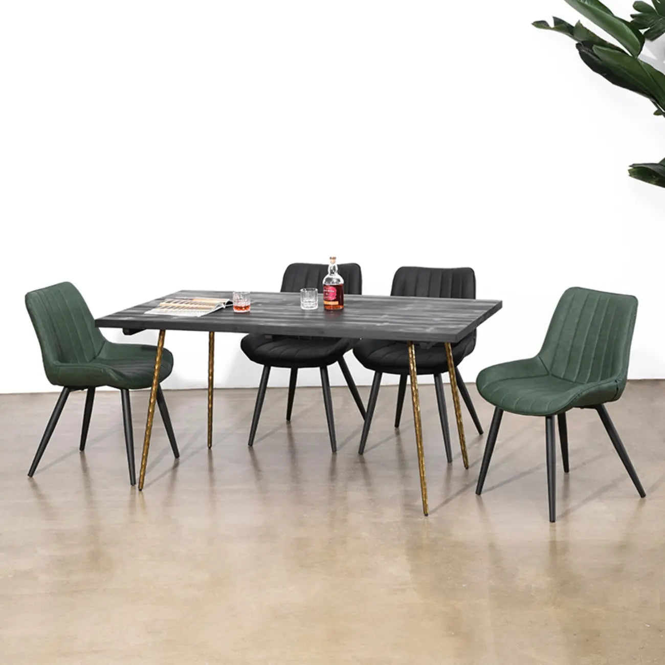 Simple Upholstered Leather Dining Chair Solid Back Metal Legs